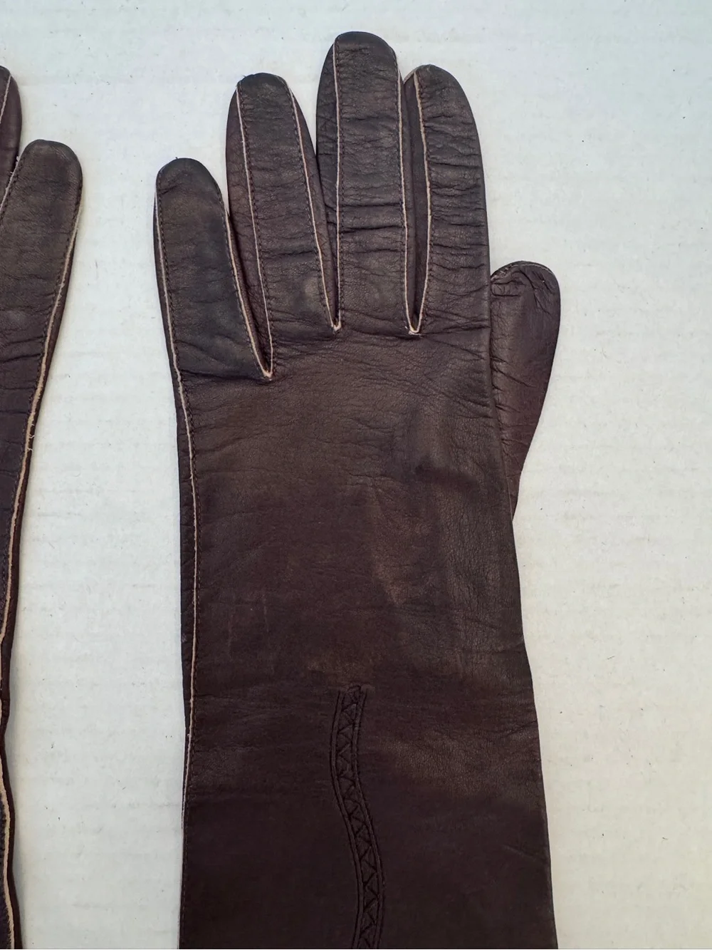 Vintage Bambe Brown Leather Opera Gloves Long Made in Italy Size 7.5 Women